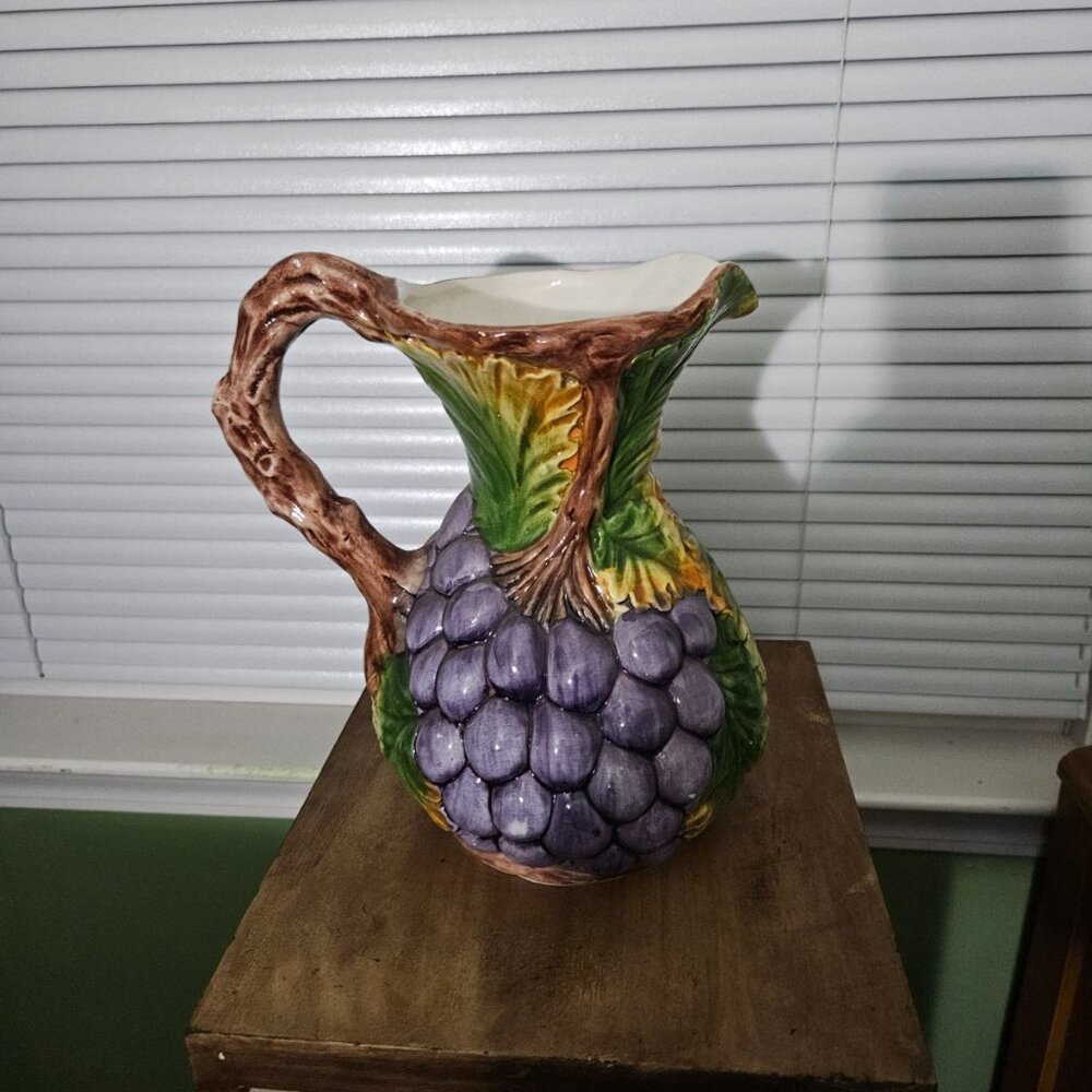 Vintage Italian Ceramic Pitcher with grapes